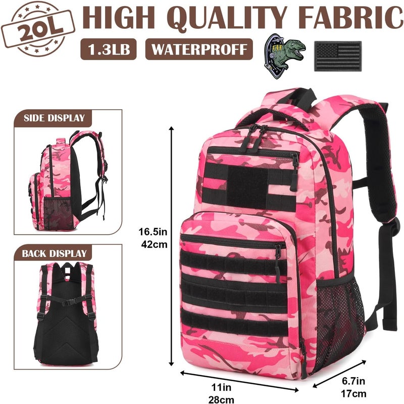SunForMorning Kids Tactical Backpack Army Molle Bookbag Military Boys Backpack for School, Outdoor, Camping, Pink CM - Image 2